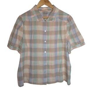 WRAP LONDON Women's Plaid cotton Short Sleeve Button Up Shirt Top Size UK 18 NWT